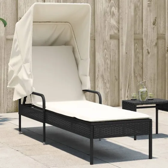 Loungesofa med baldakin i sort polyrattan