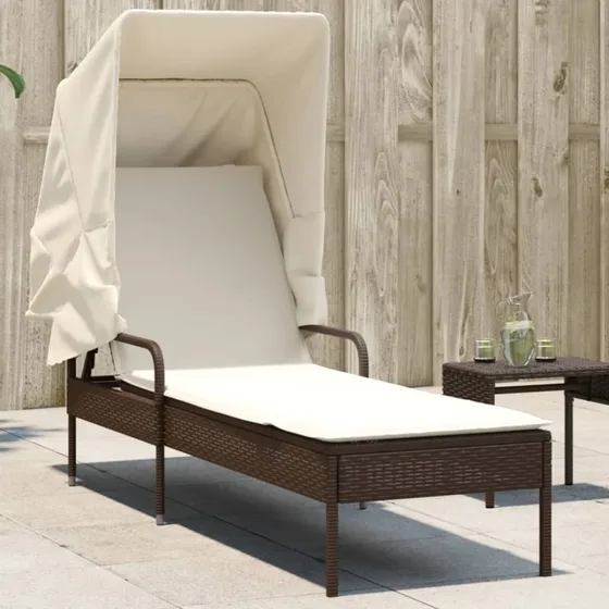 Loungesofa med baldakin i polyrattan - brun