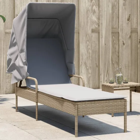 Loungesofa med baldakin i polyrattan - beige