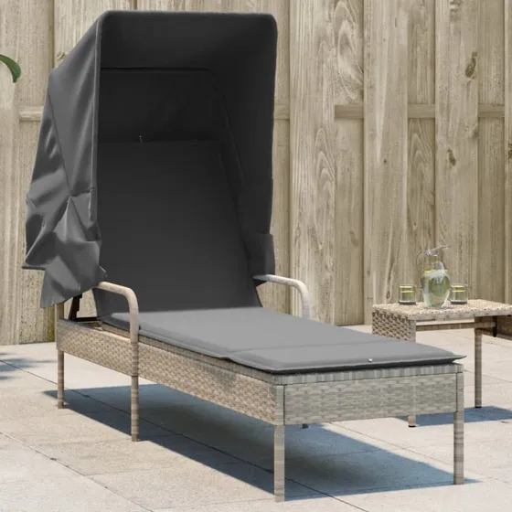 Loungesofa med baldakin i grå polyrattan