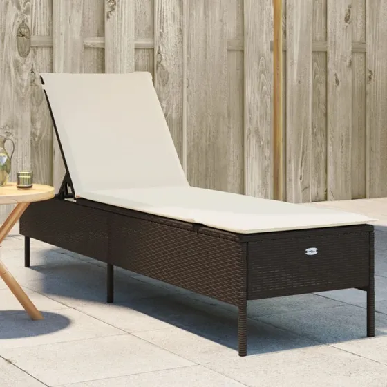 Liggestol i polyrattan med hynde - brun, justerbar