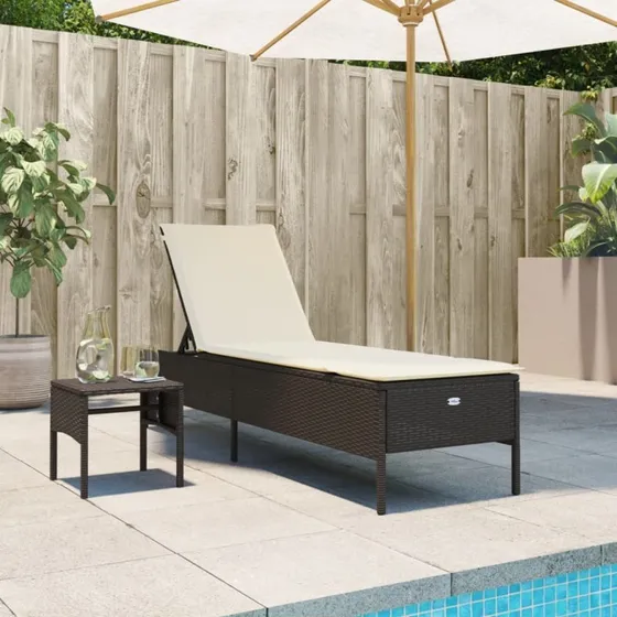 Loungesofa i polyrattan med bord og hynde - brun
