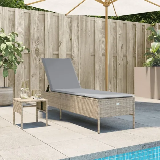 Loungesofa med bord & hynde i polyrattan - Beige