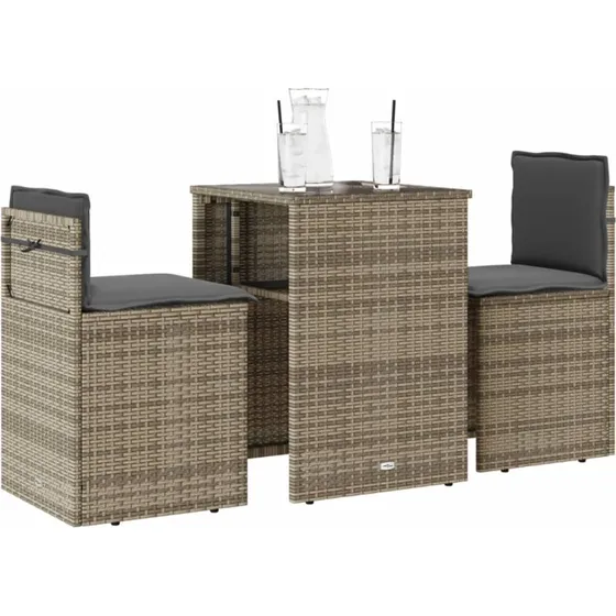 Bistrost i polyrattan 3 dele med hynder  beige