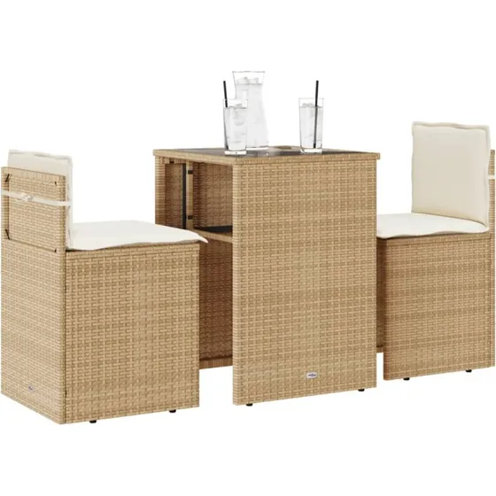 Bistrost 3 dele i beige polyrattan med hynder