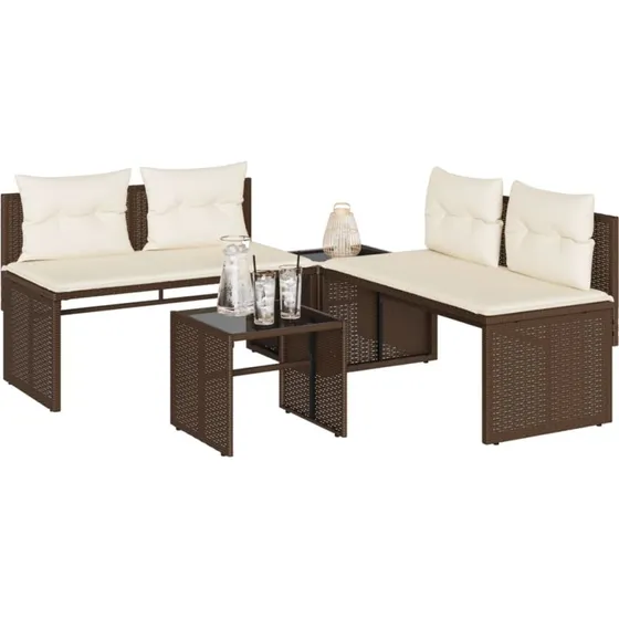 Havesofasæt 4 dele i polyrattan med hynder, brun