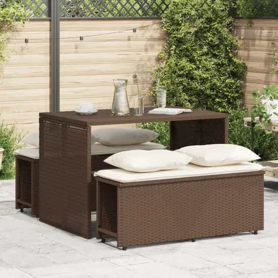 Spisebordssæt i polyrattan 3 dele med hynder, brun