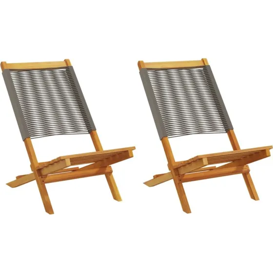 Havestole 2 stk. foldbare i massivt akacietræ & grå polypropylen