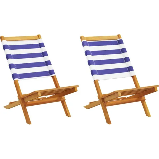 Havestole 2 stk. i massivt akacietr med bl/hvidt stof