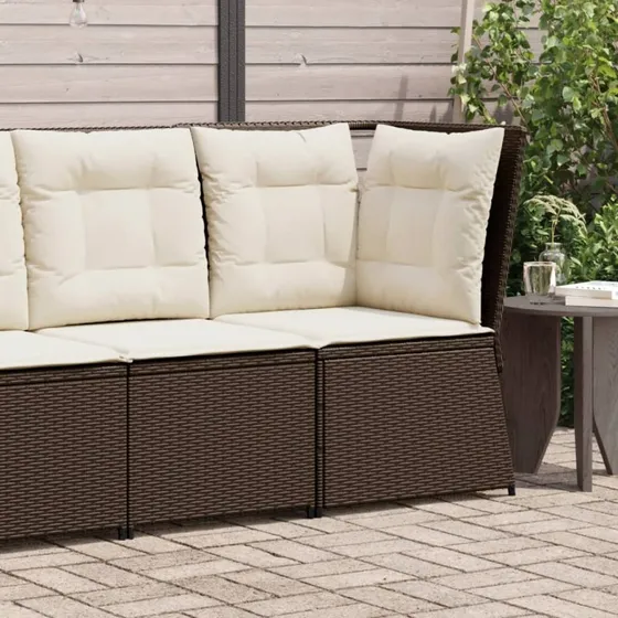 Hjørnemodul til havesofa i brun polyrattan med hynde