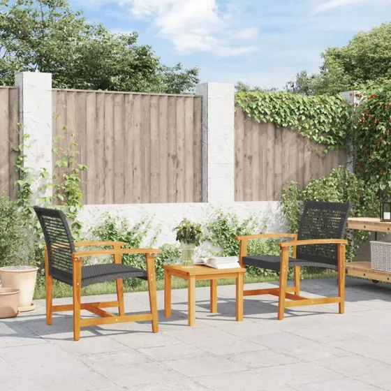 Havestole 2 stk. i polyrattan med akacietræ (sort)