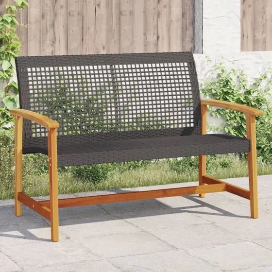 Havebænk 112 cm polyrattan med akacietræ - sort