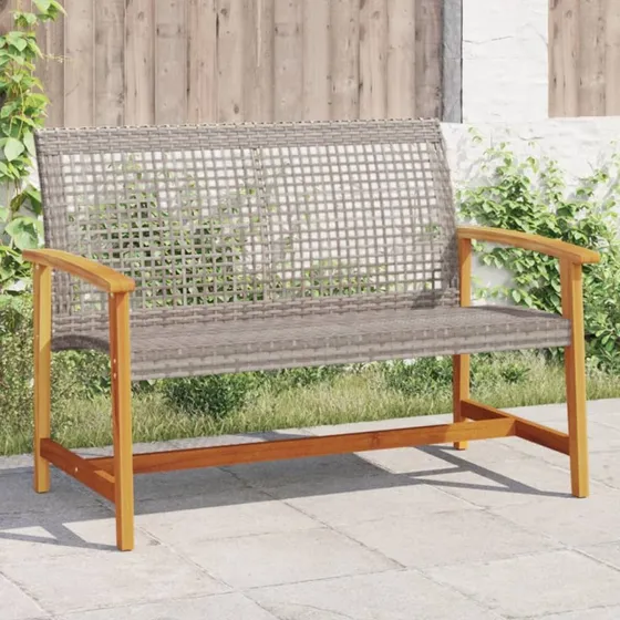 Havebænk 112 cm i grå polyrattan med akacietræ