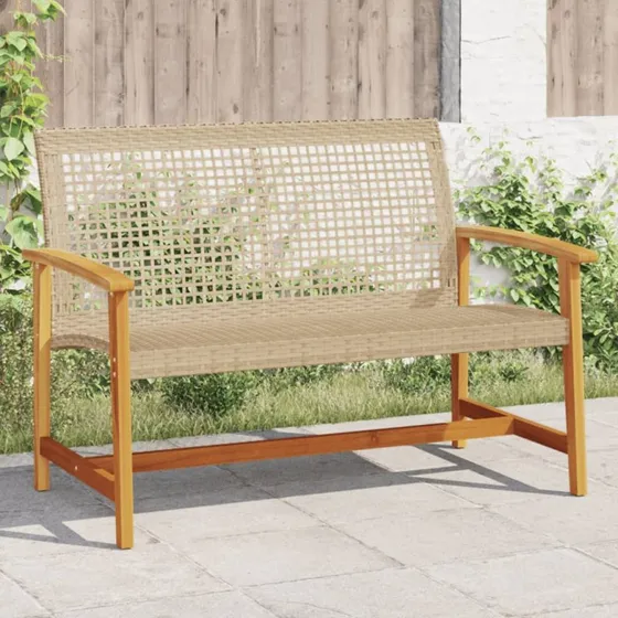 Havebænk 112 cm polyrattan & akacietræ, beige