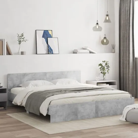 Sengeramme med sengegavl 160x200 cm – betongrå