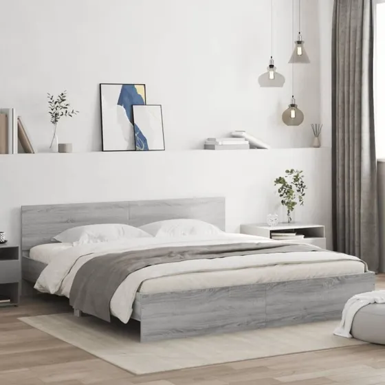 Sengeramme 160x200 cm med sengegavl – Grå Sonoma-eg