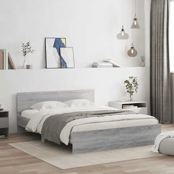 Sengeramme med sengegavl 150x200 cm - Grå Sonoma-eg