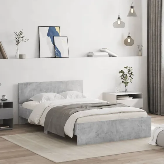 Sengeramme med sengegavl 120x200 cm – betongrå