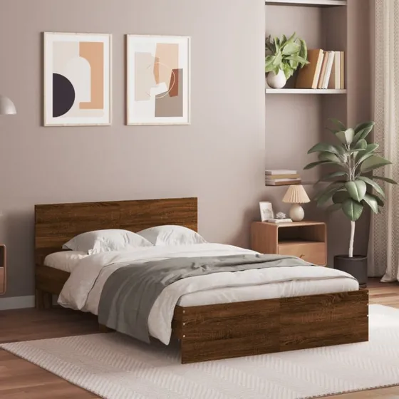 Sengeramme med sengegavl 120x200 cm, brun egetræsfarve