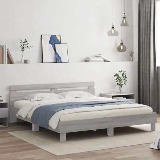 Sengeramme 180x200 cm med gavl – Grå Sonoma
