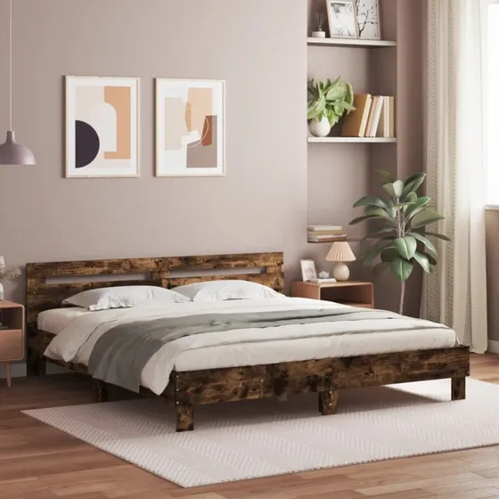 Sengeramme 160x200 cm med sengegavl - Røget eg