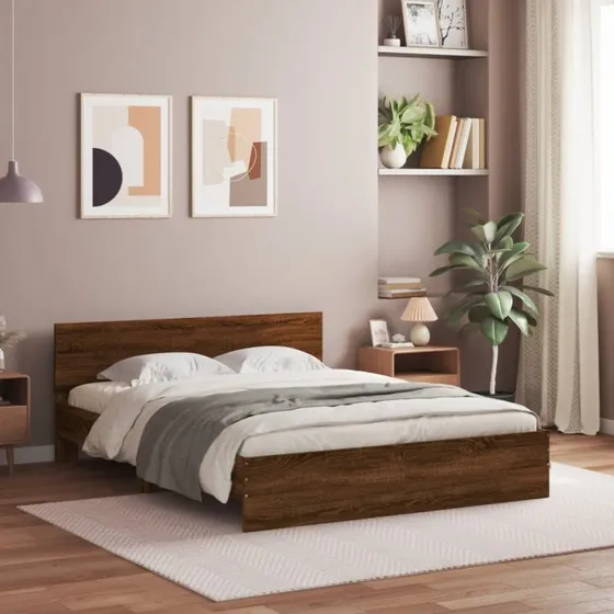 Sengeramme med sengegavl 140x190 cm - brun egetræsfarve