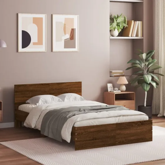 Sengeramme med sengegavl 120x190 cm - brun egetræsfarve