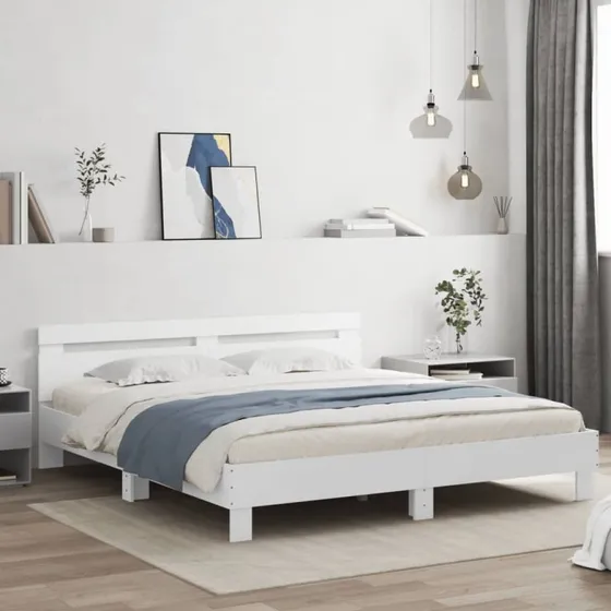 Sengeramme 180x200 cm med LED-sengegavl, hvid