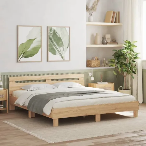 Sengeramme 180x200 med LED-sengegavl i sonoma-egetræ