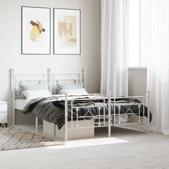 Sengeramme i metal med sengegavl 135x190 cm - hvid