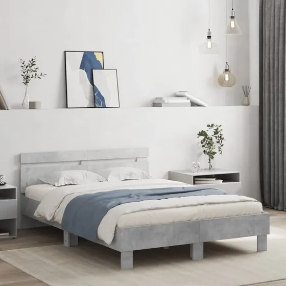 Sengeramme 120x200 cm med LED-sengegavl – betongrå