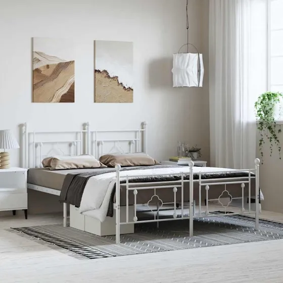Sengeramme 150x200 cm i hvidt pulverlakeret stål