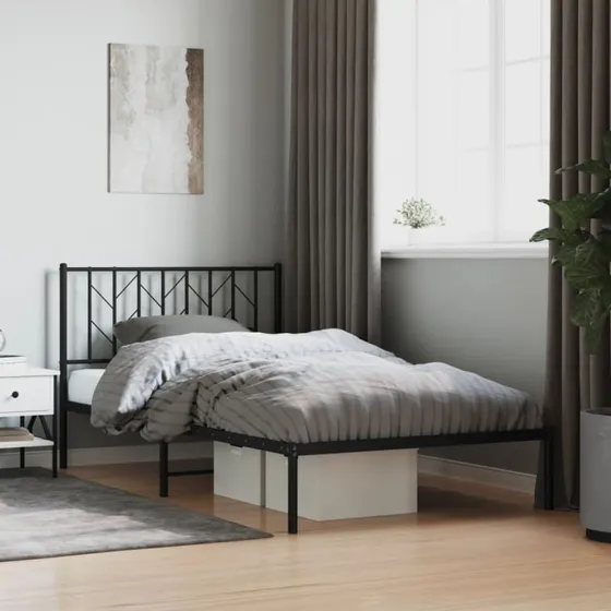 Sengeramme med sengegavl 107x203 cm - Sort metal