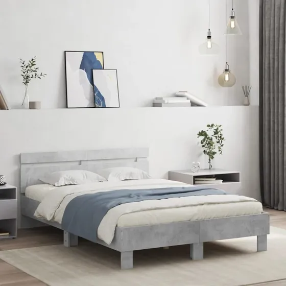 Sengeramme med LED-sengegavl 120x190 betongrå