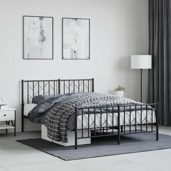 Sengeramme 135x190 cm i sort metal med gavl