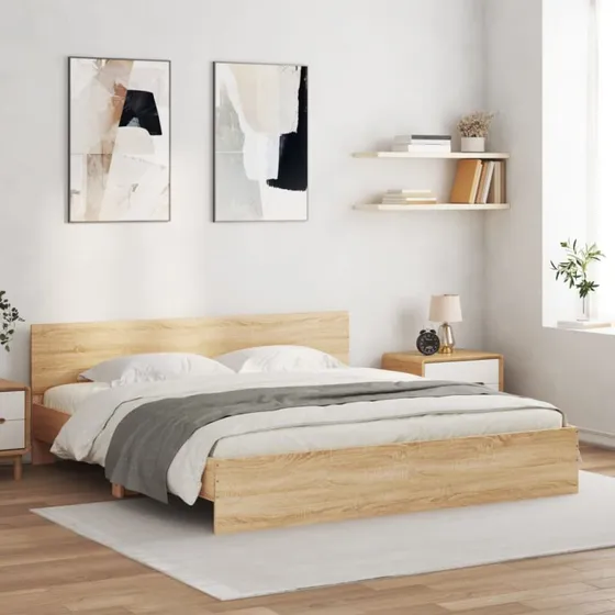 Sengeramme 180x200 cm med LED-sengegavl, sonoma-eg