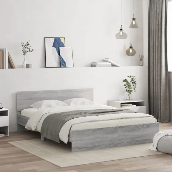 Sengeramme 160x200 cm med LED - Grå Sonoma-eg