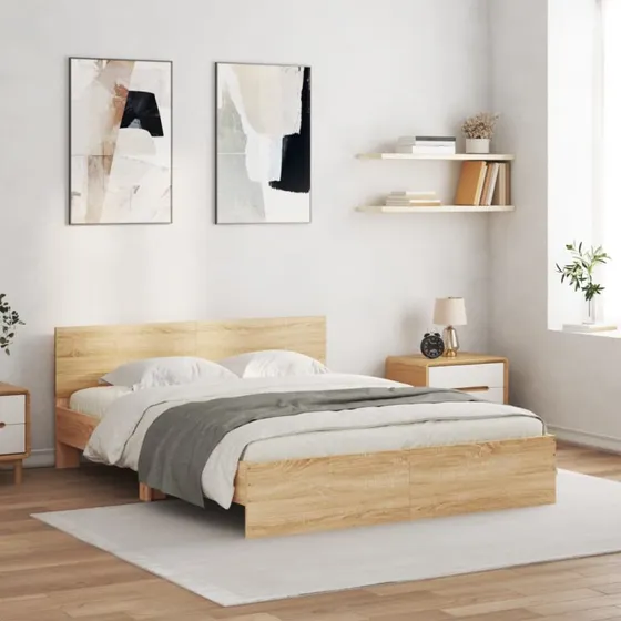 Sengeramme 150x200 cm med LED-sengegavl - Sonoma-eg