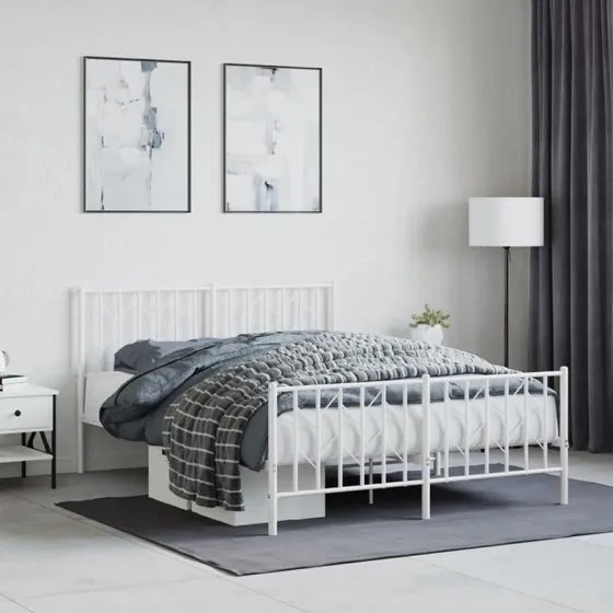 Sengeramme i hvid metal med gavl og fodgærde 135x190 cm