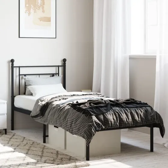 Sengeramme med sengegavl 80x200 cm – sort metal