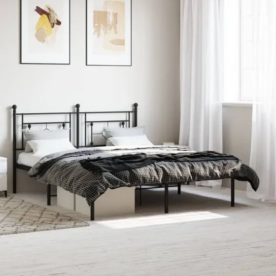 Sengeramme med sengegavl 160x200 cm - Sort metal