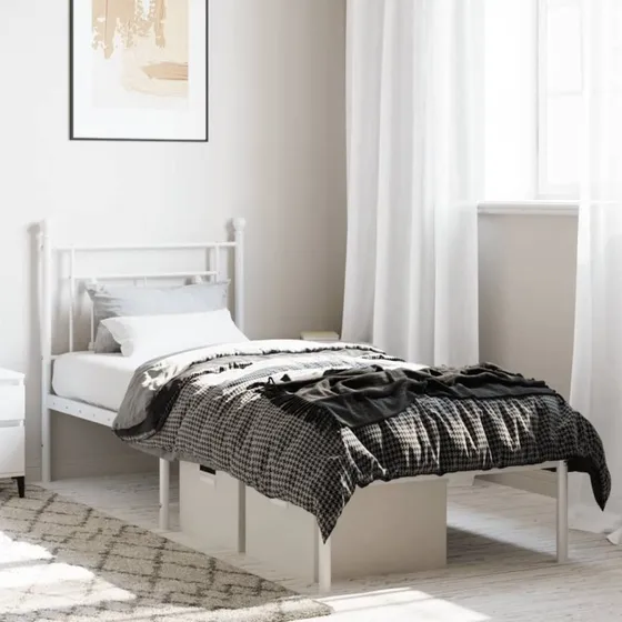 Sengeramme med sengegavl 80x200 cm – hvid metal