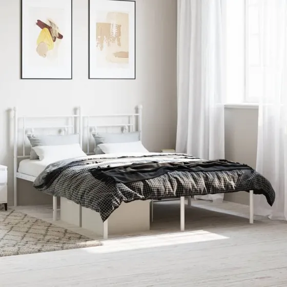 Sengeramme 135x190 cm i hvidt metal med sengegavl