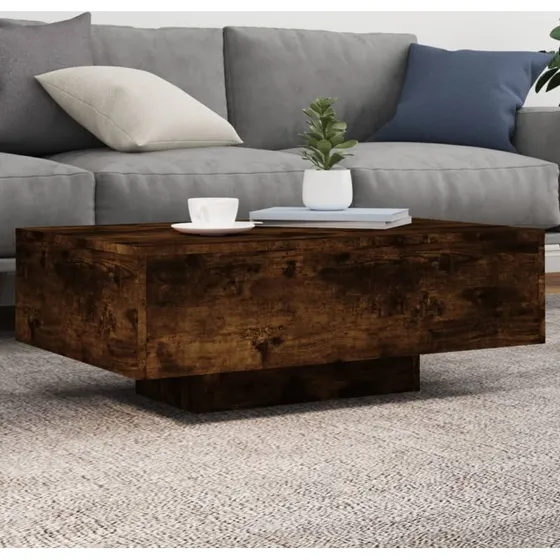 Sofabord 85x55x31 cm med LED, røget egetræslook