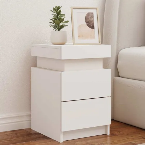 Sengebord med LED-lys 35x39x55 cm - Hvid