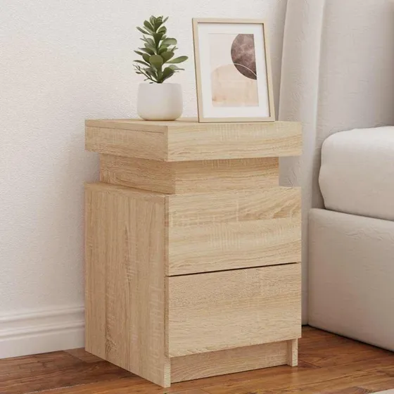 Sengebord med LED - Sonoma-eg 35x39x55 cm
