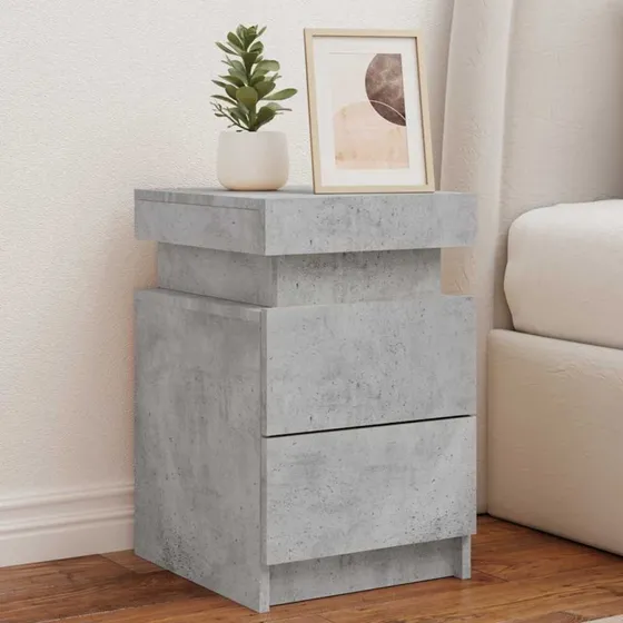 Sengebord med LED-lys 35x39x55 cm – Betongrå