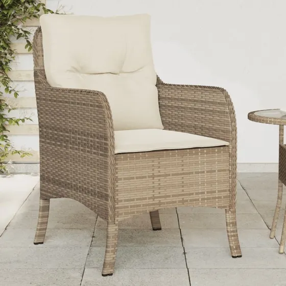 Havestole i polyrattan 2 stk. med hynder, beige