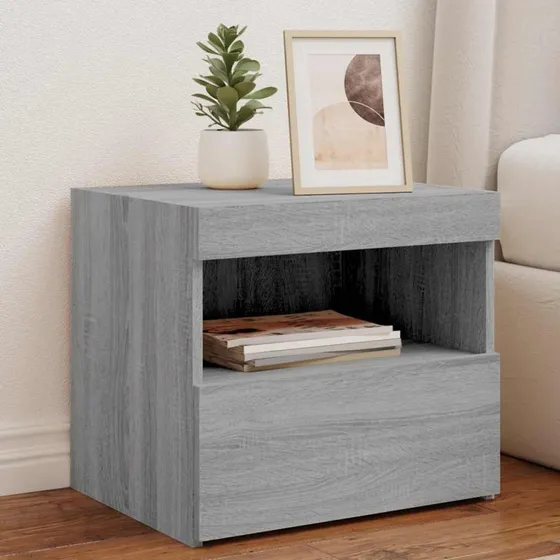 Sengeborde 2 stk. med LED, Sonoma-eg 50x40x45 cm