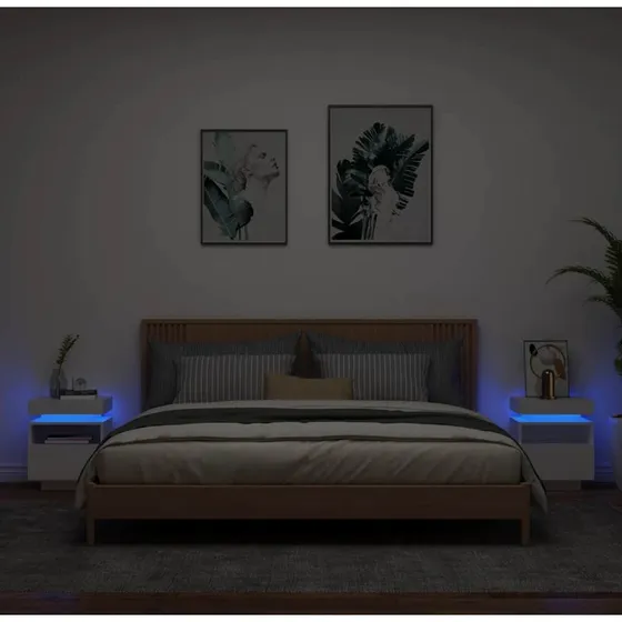 Sengeborde 2 stk. med RGB LED 40x39x48,5 cm - Hvid